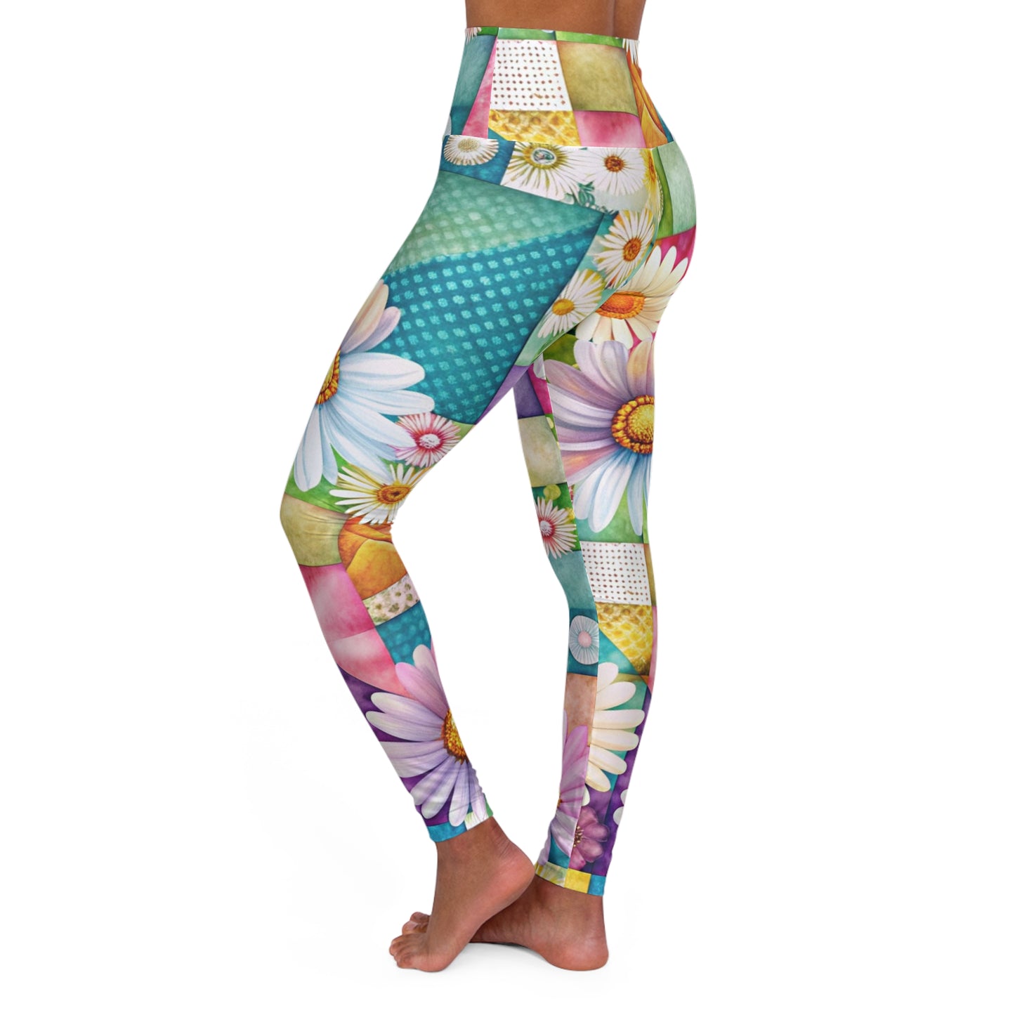 Daisies Patchwork Floral Yoga Leggings | Boho Botanical Workout Tights