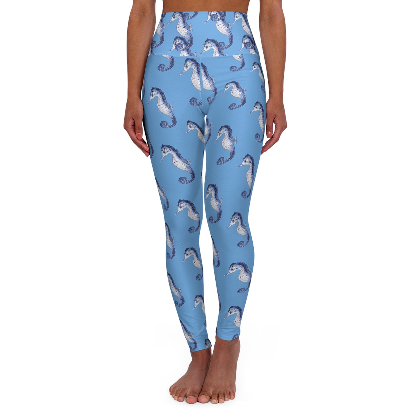 Seahorse Ocean Print High Waisted Yoga Leggings | Workout Tights