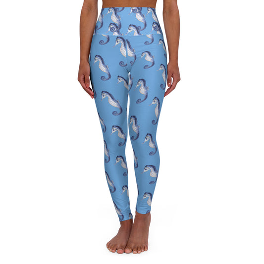 Seahorse Ocean Print High Waisted Yoga Leggings | Workout Tights