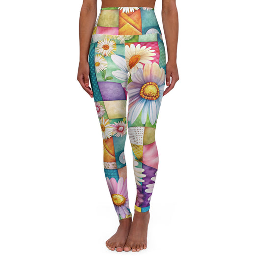 Daisies Patchwork Floral Yoga Leggings | Boho Botanical Workout Tights