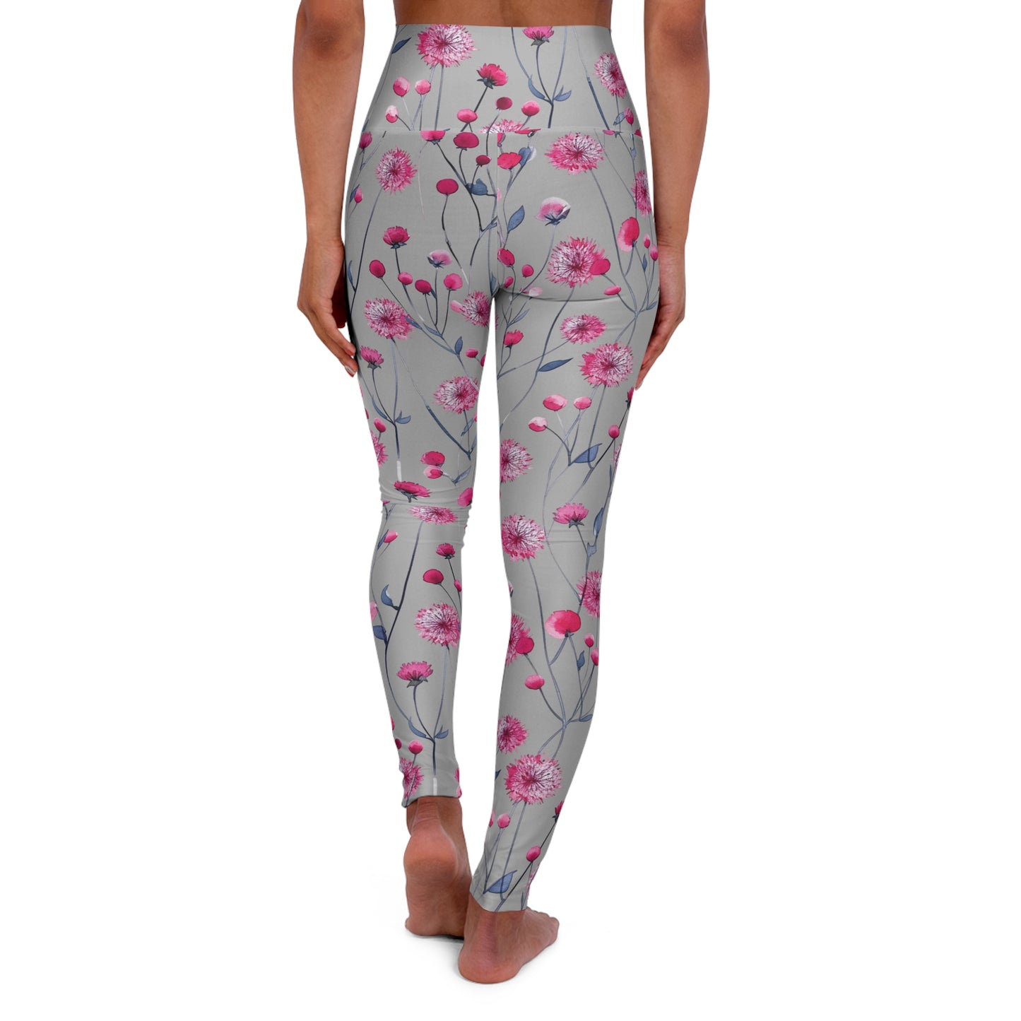 Pink Dandelion High-Waisted Yoga Leggings — Floral Activewear Tights