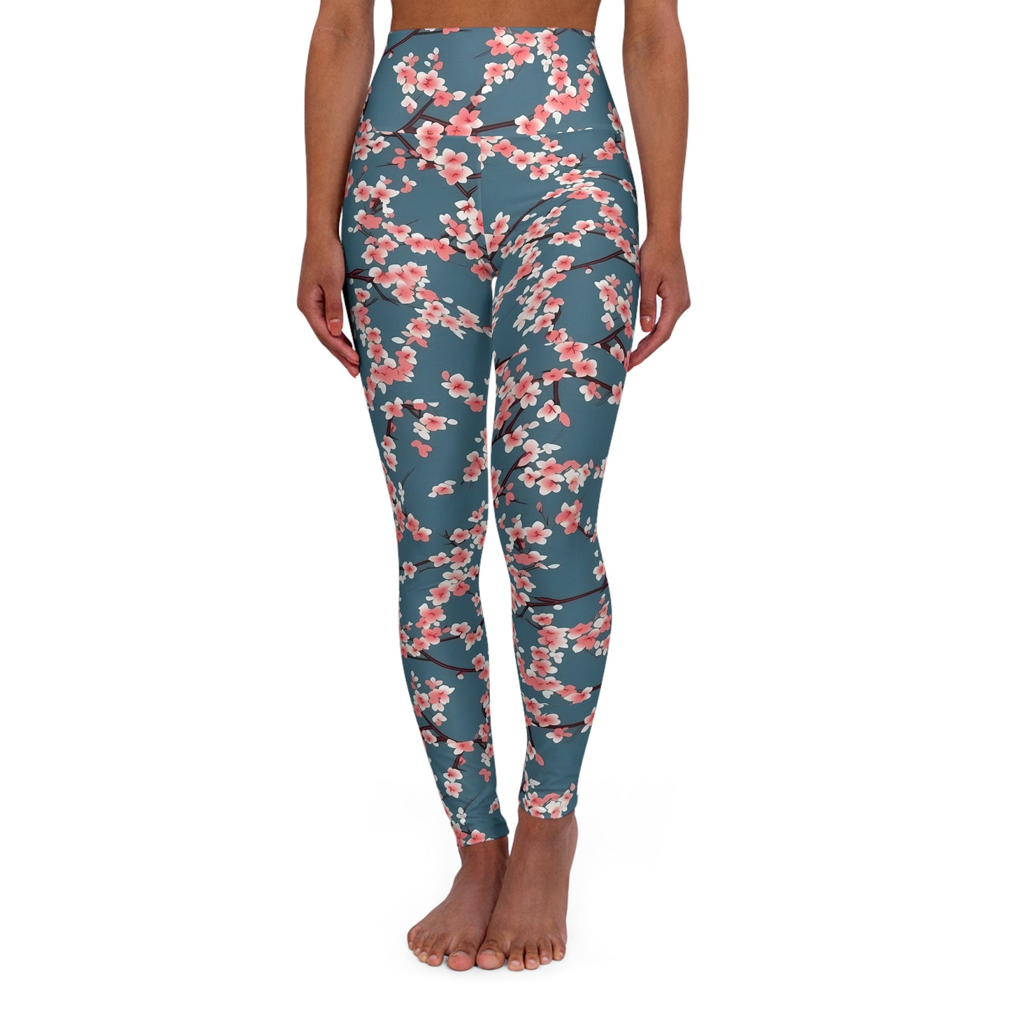 Cherry Blossom Print High-Waisted Yoga Leggings