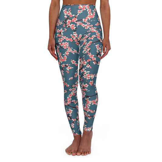 Cherry Blossom Print High-Waisted Yoga Leggings