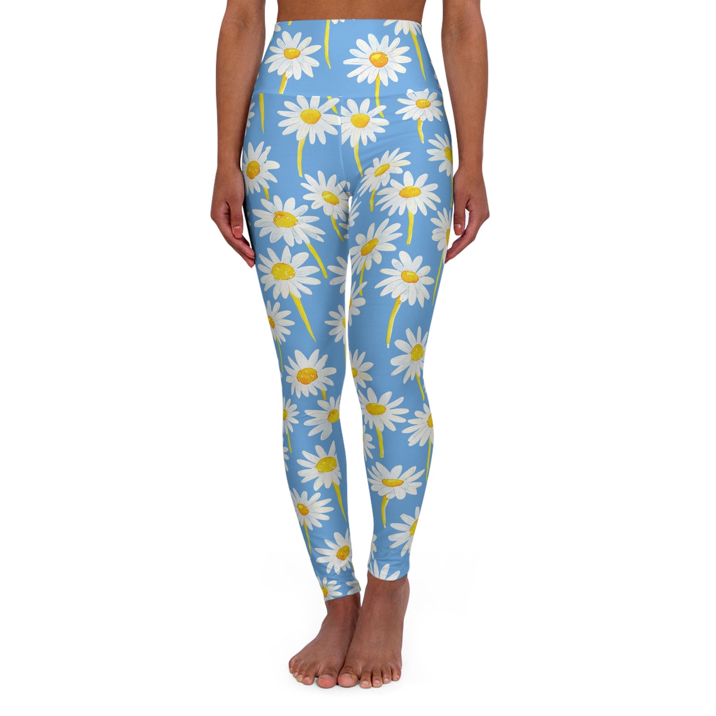 Daisies High-Waisted Yoga Leggings — Floral Botanical Workout Tights