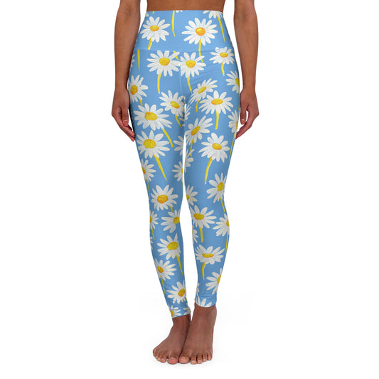 Daisies High-Waisted Yoga Leggings — Floral Botanical Workout Tights