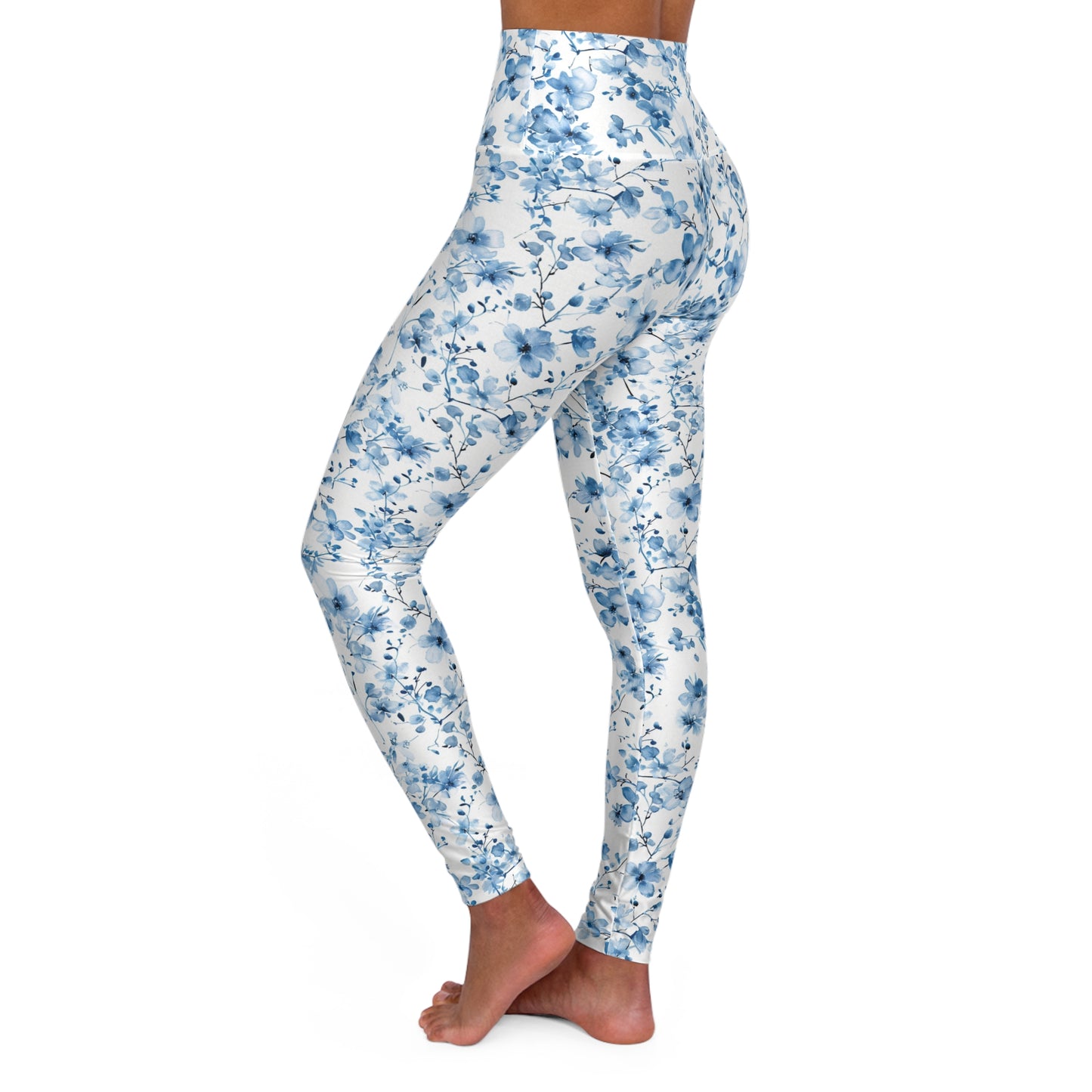 Blue Floral High-Waisted Yoga Leggings