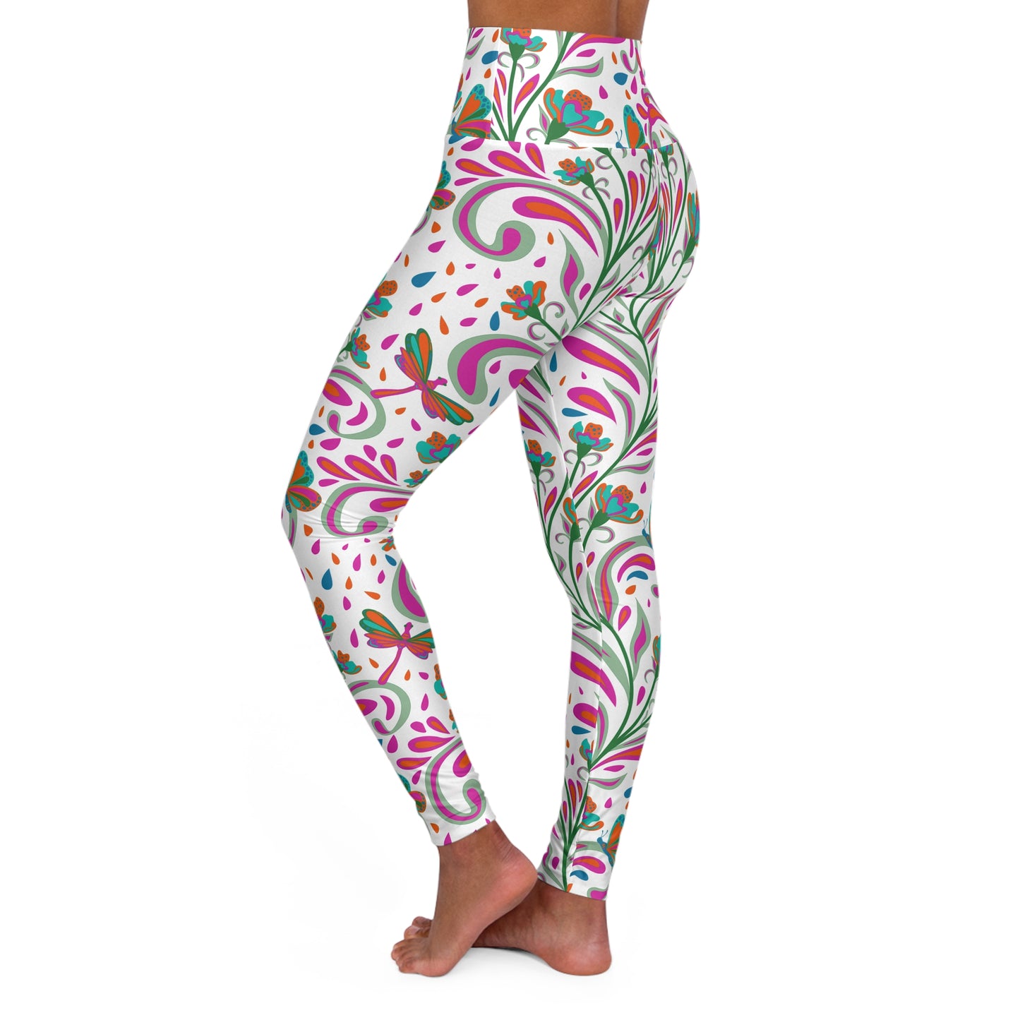 Dragonfly Floral High-Waisted Yoga Leggings — Nature-Inspired Activewear