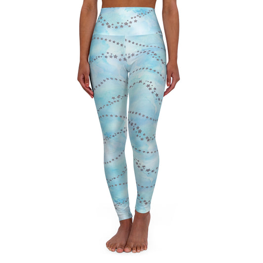 Light Blue Star High-Waisted Yoga Leggings