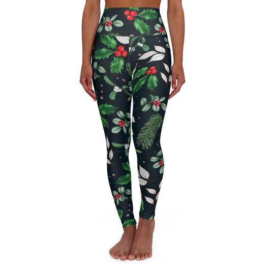 Christmas High Waist Leggings, Holiday Yoga Pants, Festive Workout Winter Leggings, Red and Green