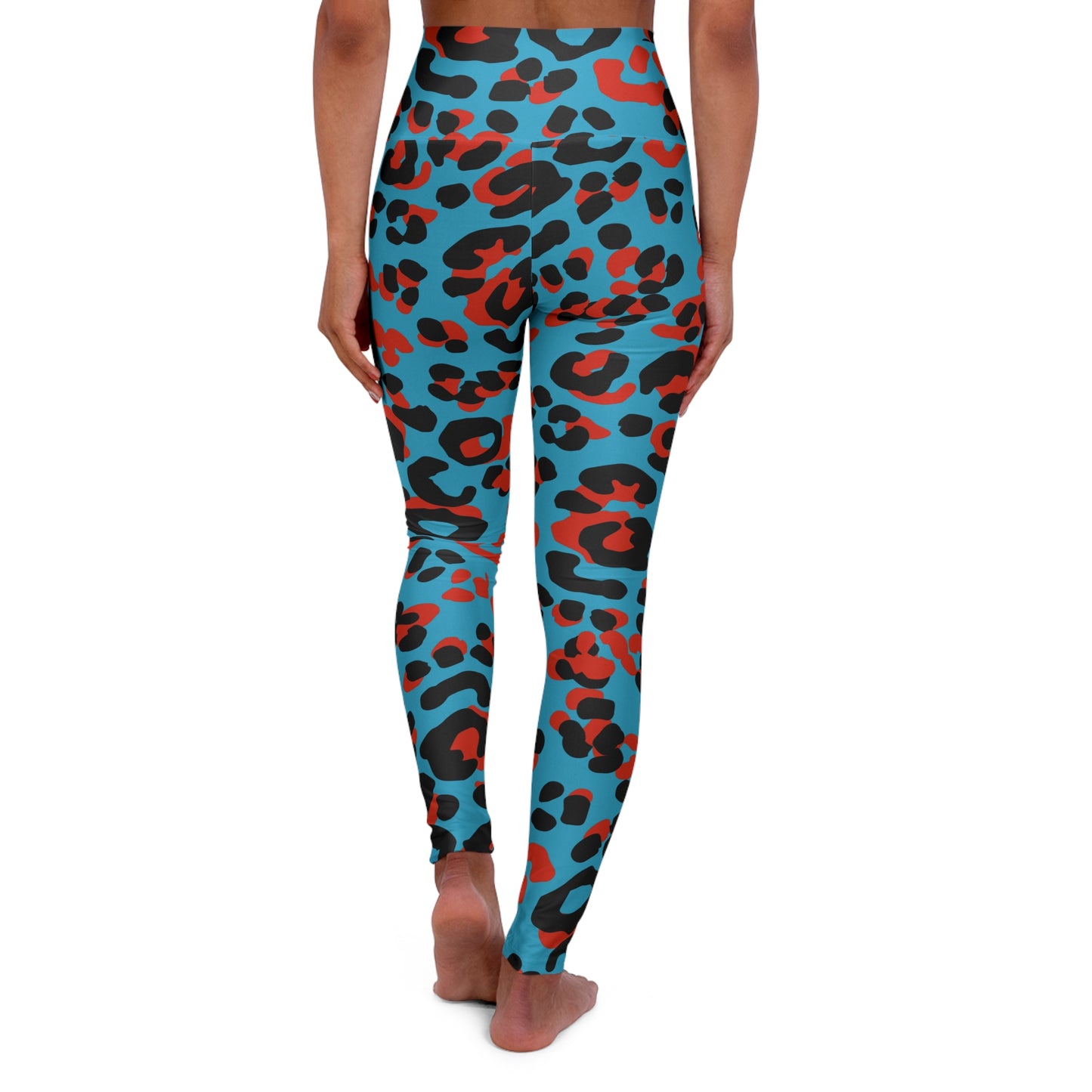 Red & Blue Leopard High-Waist Yoga Leggings — Animal Print Activewear