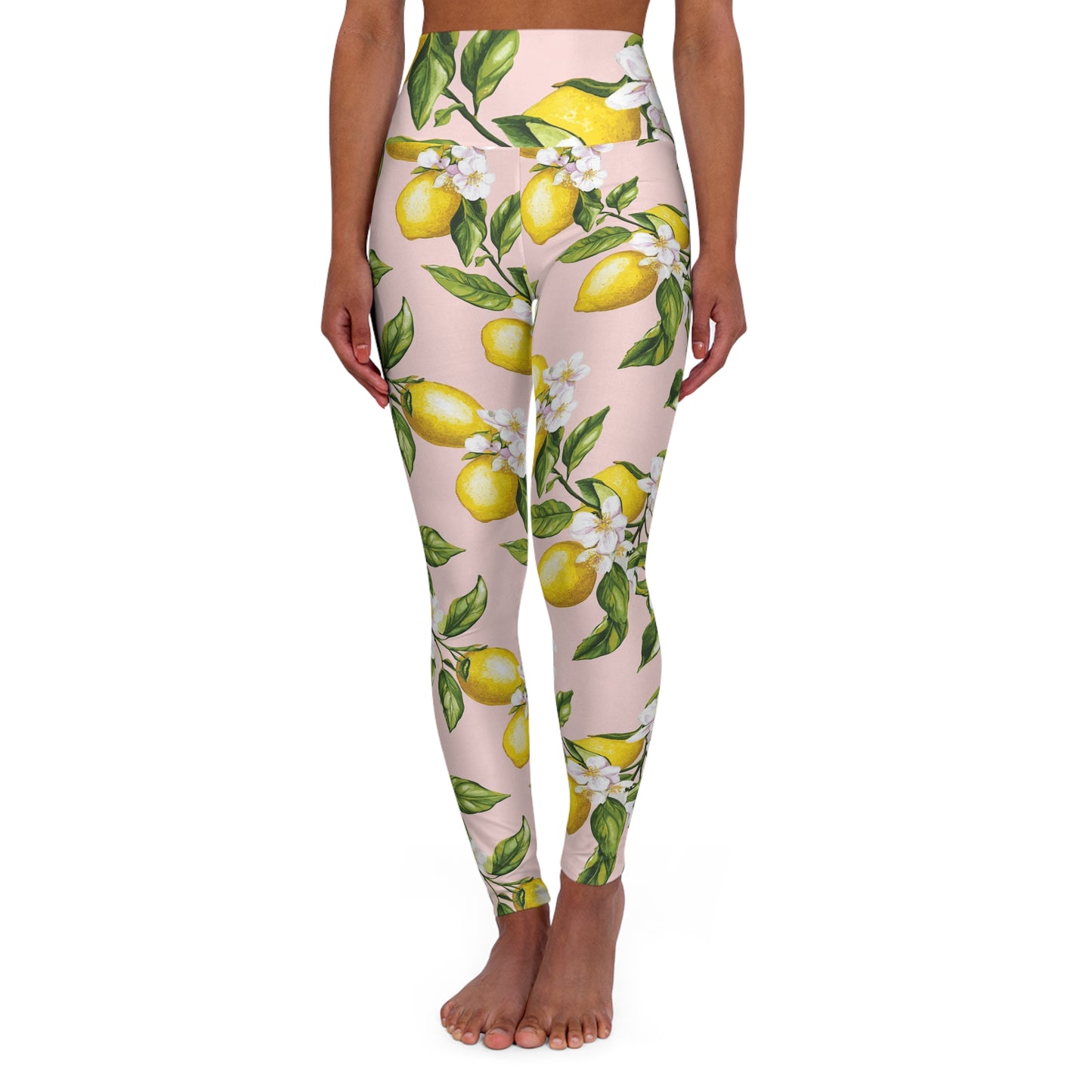 Lemons High-Waisted Yoga Leggings — Citrus Print Activewear